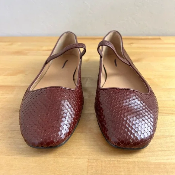 Madewell Greta Ballet Flat Size 9 Burgundy Snake Leather Mary Jane Square Toe - Picture 3 of 9